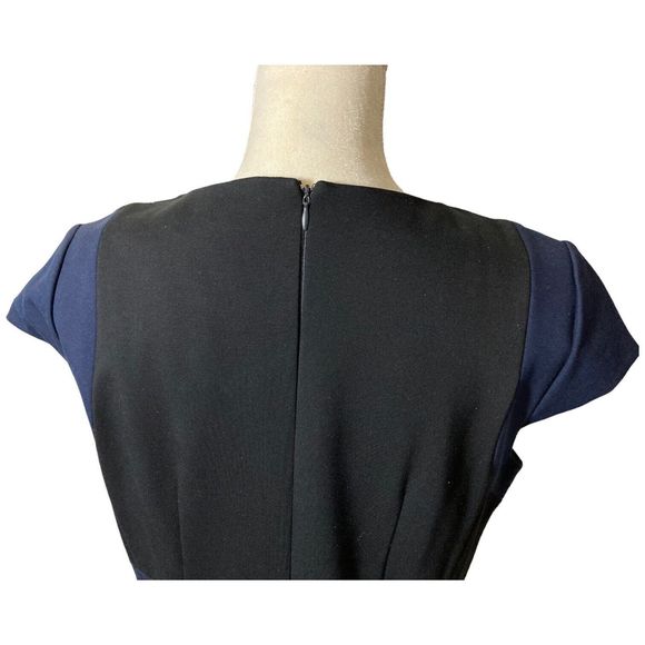 Antonio Melani Sheath Dress Womens 14 Navy/Black Cap Sleeve Stretch V Neck - Picture 6 of 9